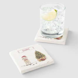 シャンパンコックポおもしろいークリスマスドッグと木 ストーンコースター