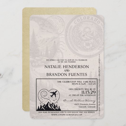 シャンパンコロラド結婚パスポート 招待状 (正面/裏面)