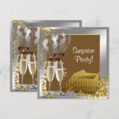 シャンパンコンフェッティ シルバー ゴールド サプライズパーティー 招待状 (正面/裏面)