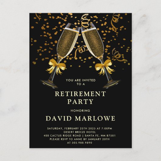 シャンパンコンフェッティ ブラック ゴールドグリッター ポストカード (正面)