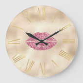 シャンパンゴールドに輝くピンクのラメ口紅 ラージ壁時計 (正面)