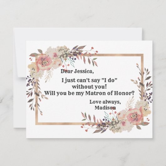シャンパンゴールドのあなたに、私のマトロン・オブ・オナーになってくれますか 招待状 (裏面)