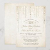 シャンパンゴールドのフェアリーテールクラウンワディング 招待状 (正面/裏面)