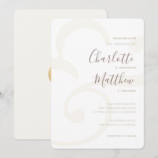 シャンパンゴールドのモノグラムエレガントウェディング招待状 招待状 (正面/裏面)