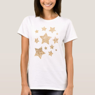 シャンパンゴールドのライトな偽のグリッターがきらきらと星のような輝きを放つ Tシャツ