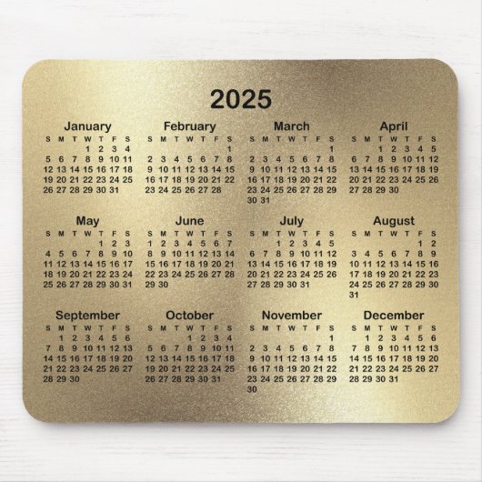 シャンパンゴールドの箔押しが美しい2025年カレンダー マウスパッド (正面)