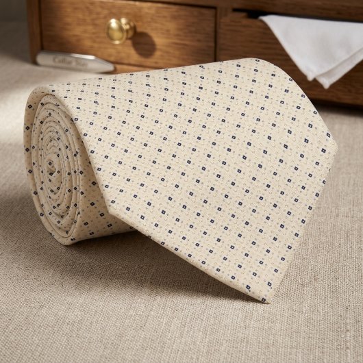 シャンパンゴールドの背景にネイビーのダイヤモンド柄 ネクタイ