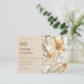 シャンパンゴールドの花束 80歳の誕生日お祝い インビテーションポストカード (スタンド正面)