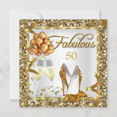 シャンパンゴールドの華やかな50歳の誕生日パーティー招待状 招待状 (正面)