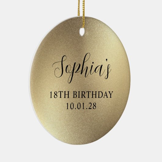 シャンパンゴールドの豪華な箔 18歳の誕生日写真 セラミックオーナメント (右)