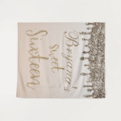 シャンパンゴールドグリッター ドリップ グラム スイート16 バックドロップ タペストリー (正面(横))