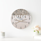 シャンパンゴールドグリッター ドリップ モダングラム ヘアサロン ラージ壁時計 (ホーム)