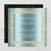 シャンパンゴールドグリッター ブラックアクアブルーコンフェッティ 招待状 (正面/裏面)
