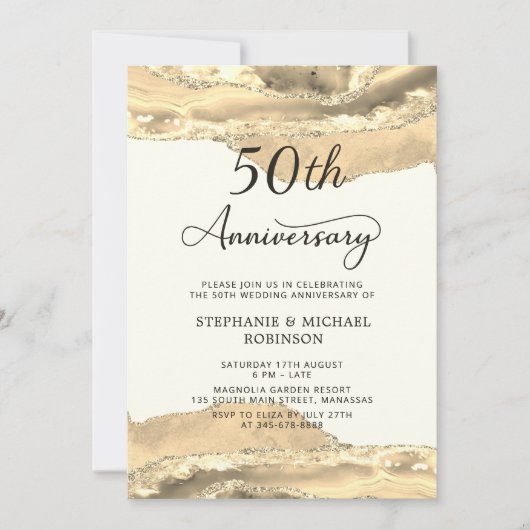 シャンパンゴールド アゲート 50周年結婚記念日 招待状 (正面)