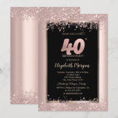 シャンパンゴールド グリッター スパークル 40歳の誕生日 招待状 (正面/裏面)