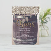 シャンパンゴールド グリッター ドリップ バレル 婚約 招待状 (スタンド正面)