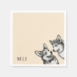 シャンパンゴールド - ビンテージテイストのコーギー ウェディング スタンダードカクテルナプキン