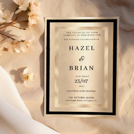 シャンパンゴールド ブラック グラマラス ラグジュアリー ウェディング 招待状