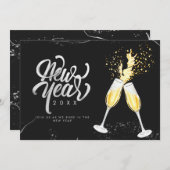 シャンパンゴールド ブラック ワイン グラス コンフェッティ モダン シーズンカード (正面/裏面)