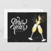 シャンパンゴールド ブラック ワイン グラス コンフェッティ モダン シーズンポストカード (正面/裏面)