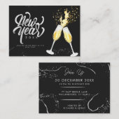 シャンパンゴールド ブラック ワイン グラス コンフェッティ モダン ノートカード (正面/裏面)