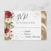 シャンパンゴールド 赤い クリーム色のバラ 結婚式 エンクロージャーカード (正面)