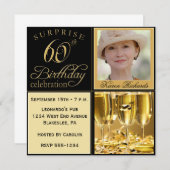 シャンパンサプライズ60thバースデーパーティ招待状 招待状 (正面/裏面)