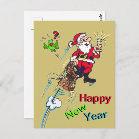シャンパンサンタ新年顧客。文字はがき ポストカード (正面/裏面)