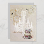 シャンパンシャンデリアパリスブライダルシャワーティーパーティー 招待状 (正面/裏面)