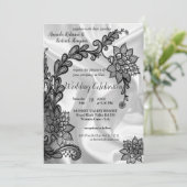 シャンパンシルクのインビタに銀結婚の黒 招待状 (スタンド正面)