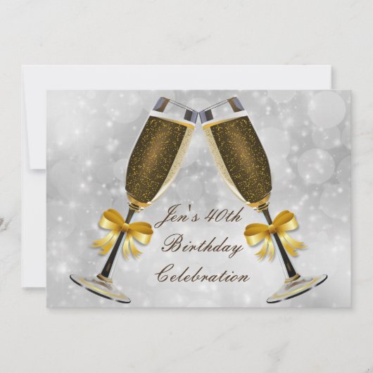シャンパンシルバーグラマー40歳の誕生日パーティー 招待状 (正面)