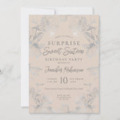 シャンパンシルバーフローラフォトサプライズSweet 16 招待状 (正面)