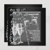 シャンパンシルバーブラックマスカレードパーティー 招待状 (正面/裏面)