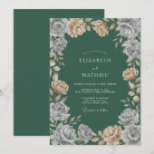 シャンパンシルバー薔薇の結婚式 招待状 (正面/裏面)
