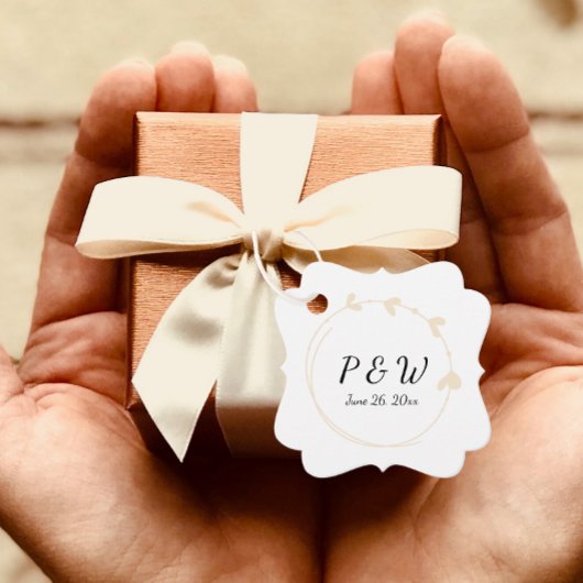 シャンパンシンプルハートリースモノグラム結婚ズ フェイバータグ