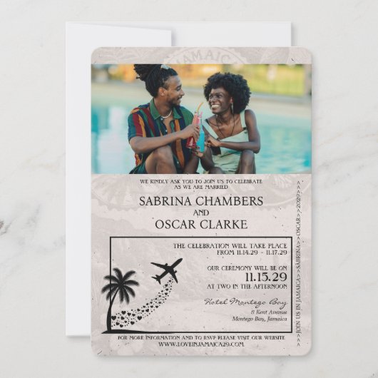 シャンパンジャマイカパスポート結婚式招待状 招待状 (正面)