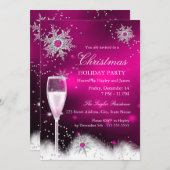 シャンパンスノーフレーククリスマスホリデーパーティーピンク 招待状 (正面/裏面)