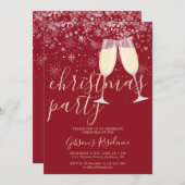 シャンパンスノーフレークスウィンタークリスマスパーティー 招待状 (正面/裏面)