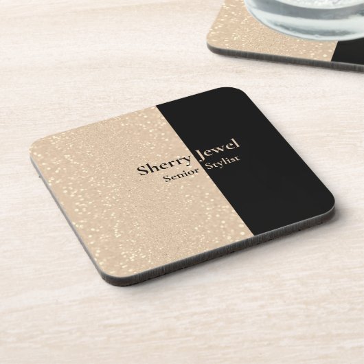 シャンパンスパークルカスタムグリッター&ブラック コースター (左側)