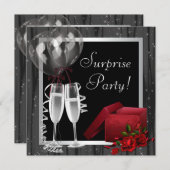 シャンパンスパークル白黒サプライズパーティー 招待状 (正面/裏面)