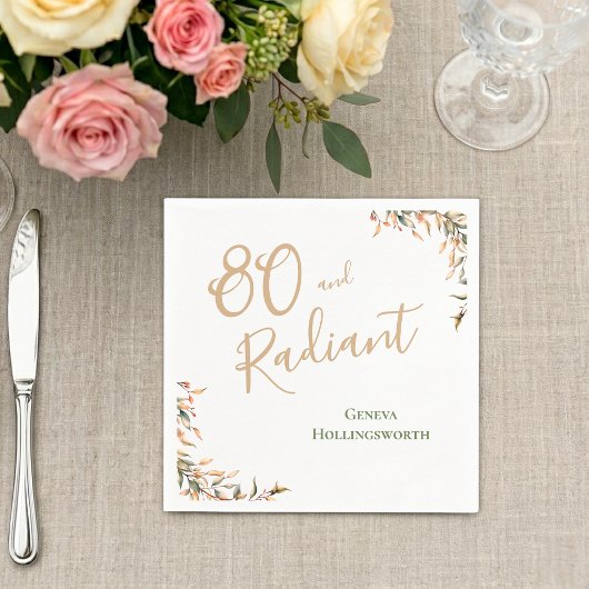 シャンパンセージの水彩80歳の誕生日 スタンダードカクテルナプキン
