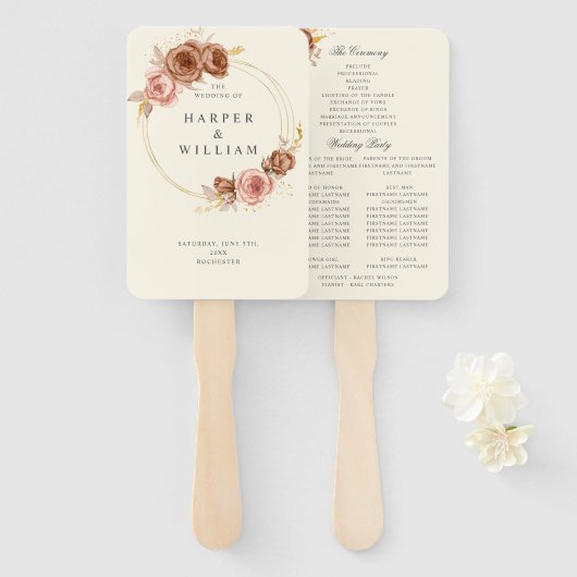 シャンパンソフトピンク金ゴールド結婚リース ハンドファン (正面&裏面)