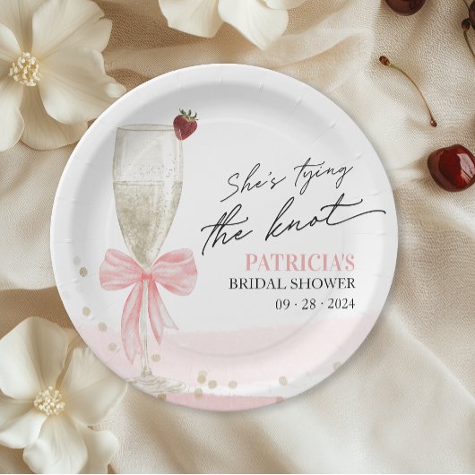 シャンパンタイイングザノットブライダルシャワー ペーパープレート