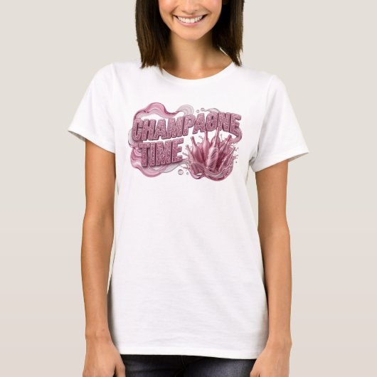 シャンパンタイムのピンクスローガンTシャツ Tシャツ (正面)