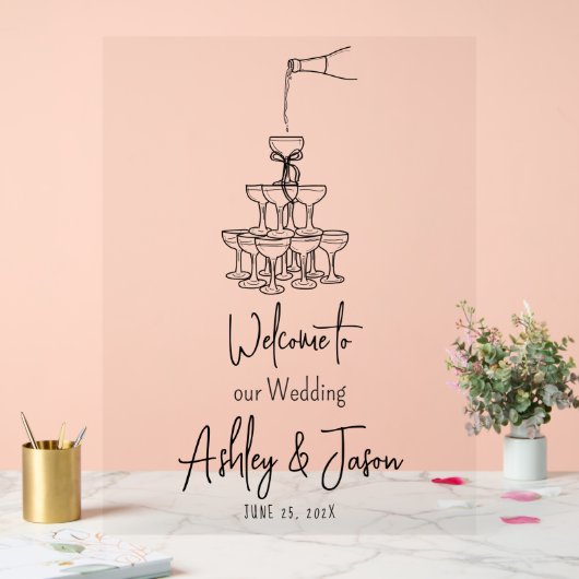 シャンパンタワーウェルカム澄んアクリルサイン アクリルサイン (ウェディング)