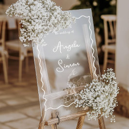 シャンパンタワーウェーブアクリ結婚ルのウェルカムサイン アクリルサイン