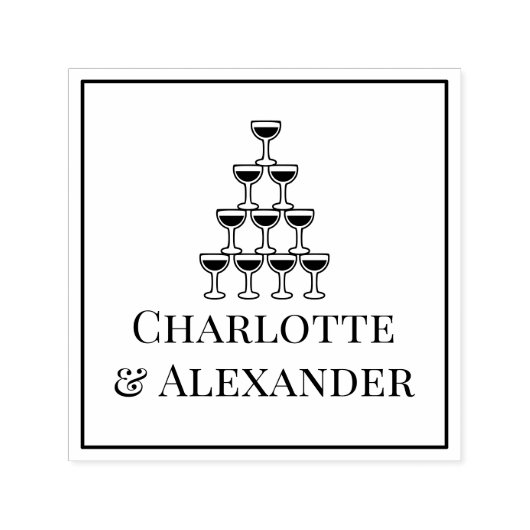 シャンパンタワーカップル新郎新婦の名前フレーム セルフインキングスタンプ (デザイン)