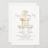 シャンパンタワーサプライズ30th誕生日パーティー 招待状 (正面/裏面)