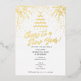 シャンパンタワーニューイヤーエブディナーカクテルバッシュ 箔招待状