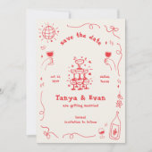 シャンパンタワーハンドドローおもしろいディスコ結婚ズ セーブザデート (正面)